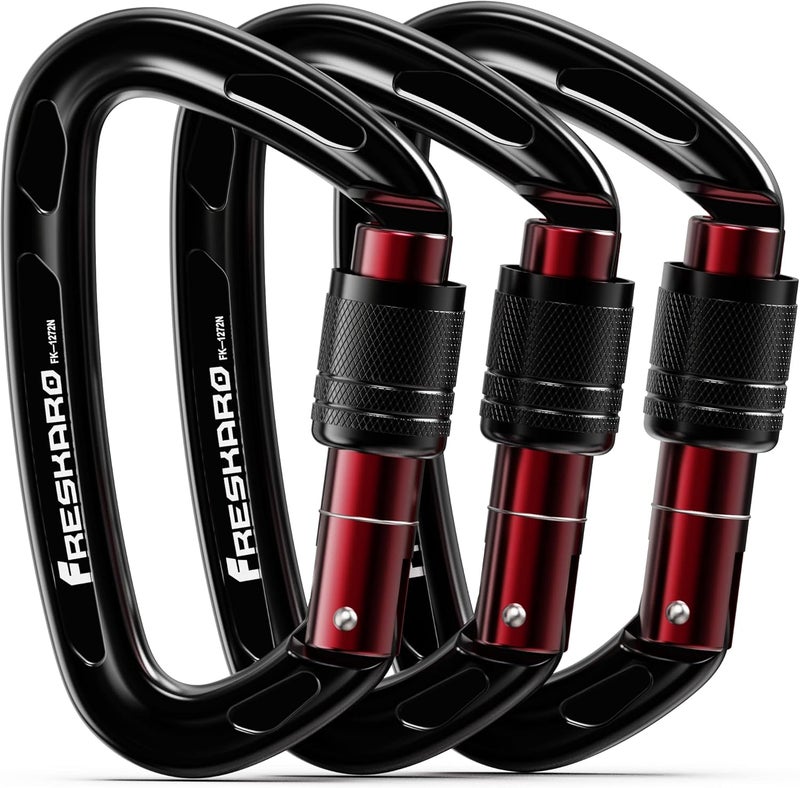 FresKaro 4inches 25kN-5621lbs Climbing Carabiners, UIAA CE Certified, Screw Lock, 7075 Aluminium, Lightweight, Rust Proof, for Mountaineering, Rappelling etc., Multi-Colors - Image 1